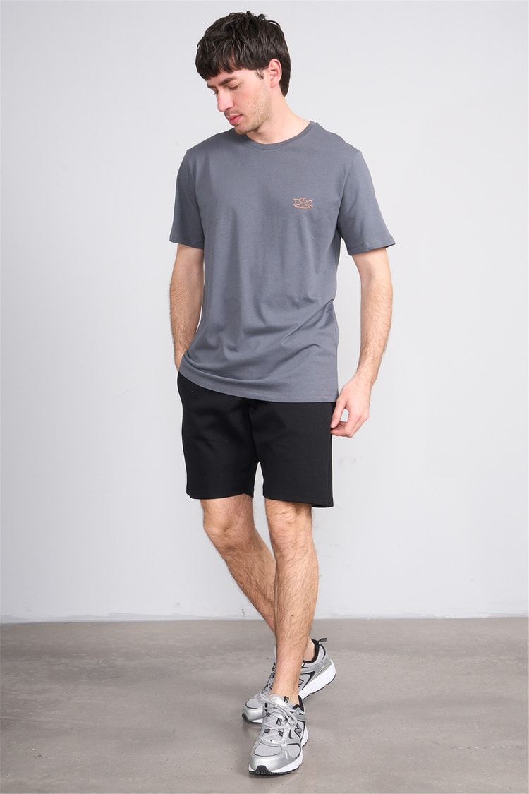 Çetinkaya Mentality 4751 Bisiklet Yaka Regular Nakışlı T-shirt Koyu Gri
