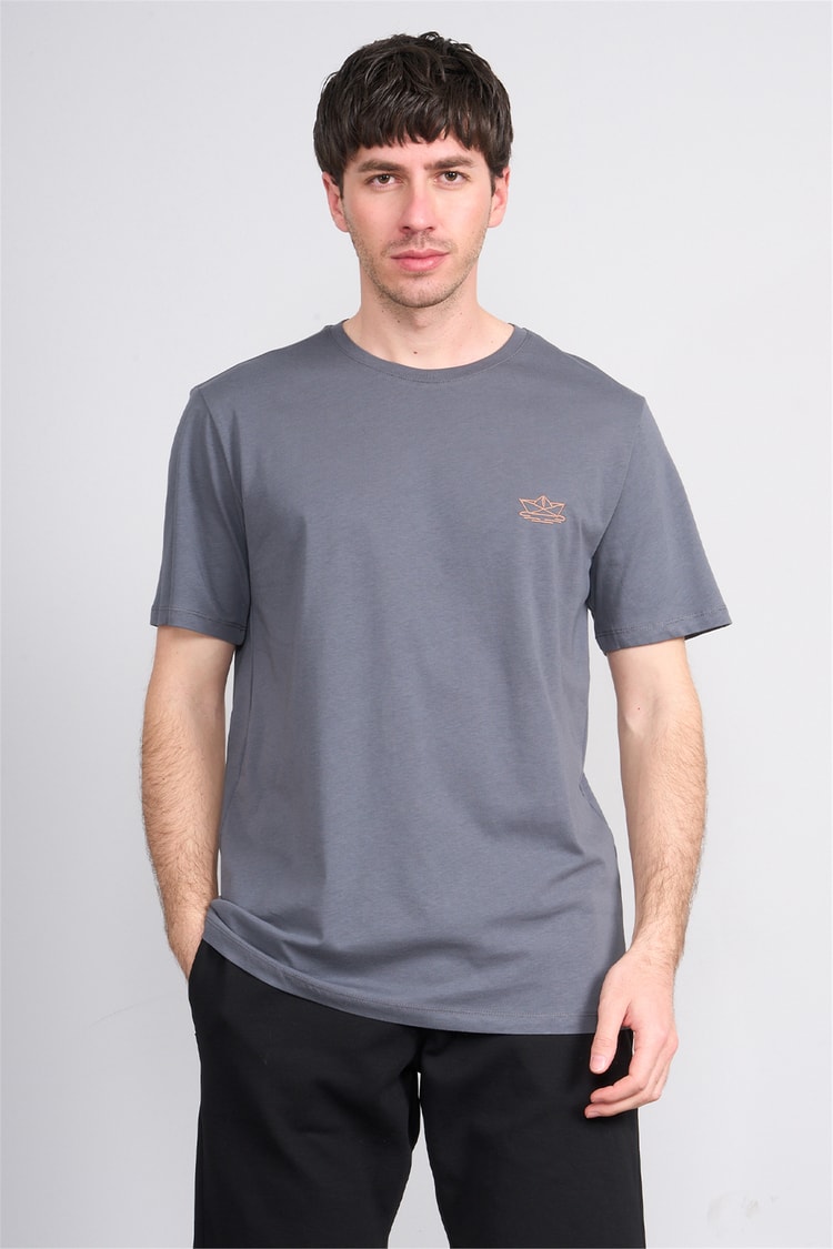 Çetinkaya Mentality 4751 Bisiklet Yaka Regular Nakışlı T-shirt Koyu Gri