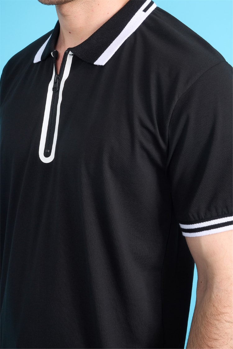 Çetinkaya Mentality 4771 Fermuarlı Polo Yaka Regular 30/1 Penye T-shirt Siyah