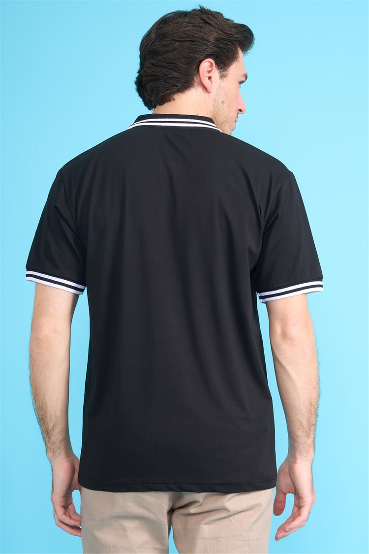 Çetinkaya Mentality 4771 Fermuarlı Polo Yaka Regular 30/1 Penye T-shirt Siyah