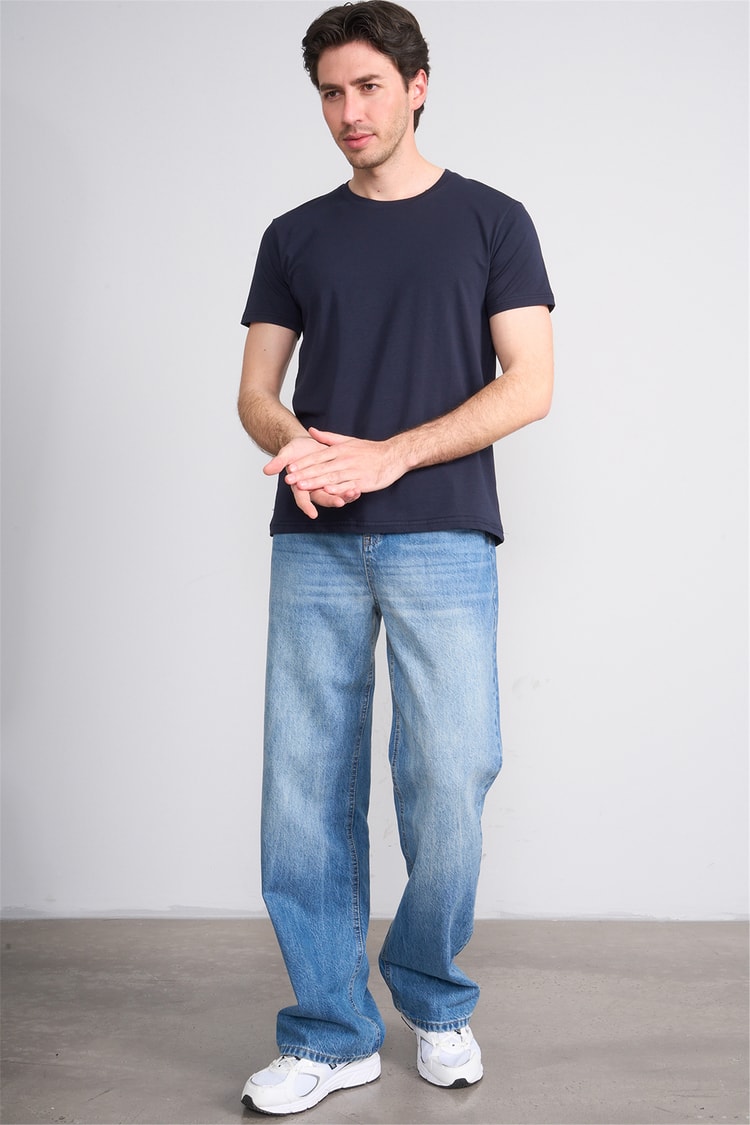 Çetinkaya Mentality 4831 Bisiklet Yaka Regular Baskılı T-shirt Lacivert