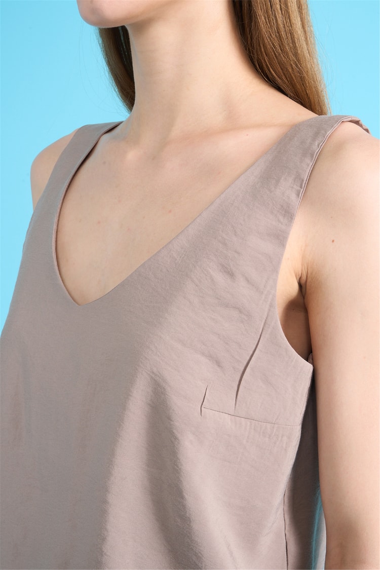 Chester Polo 1619 Kadın V Yaka Askılı Slimfit Bluz Duman