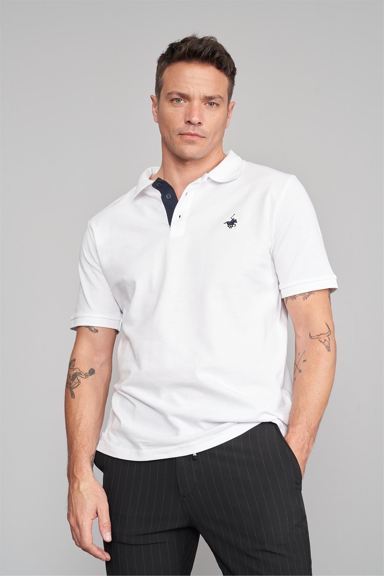 Chester Polo 3047-L Erkek Polo Yaka Penye Pike T-shirt Beyaz