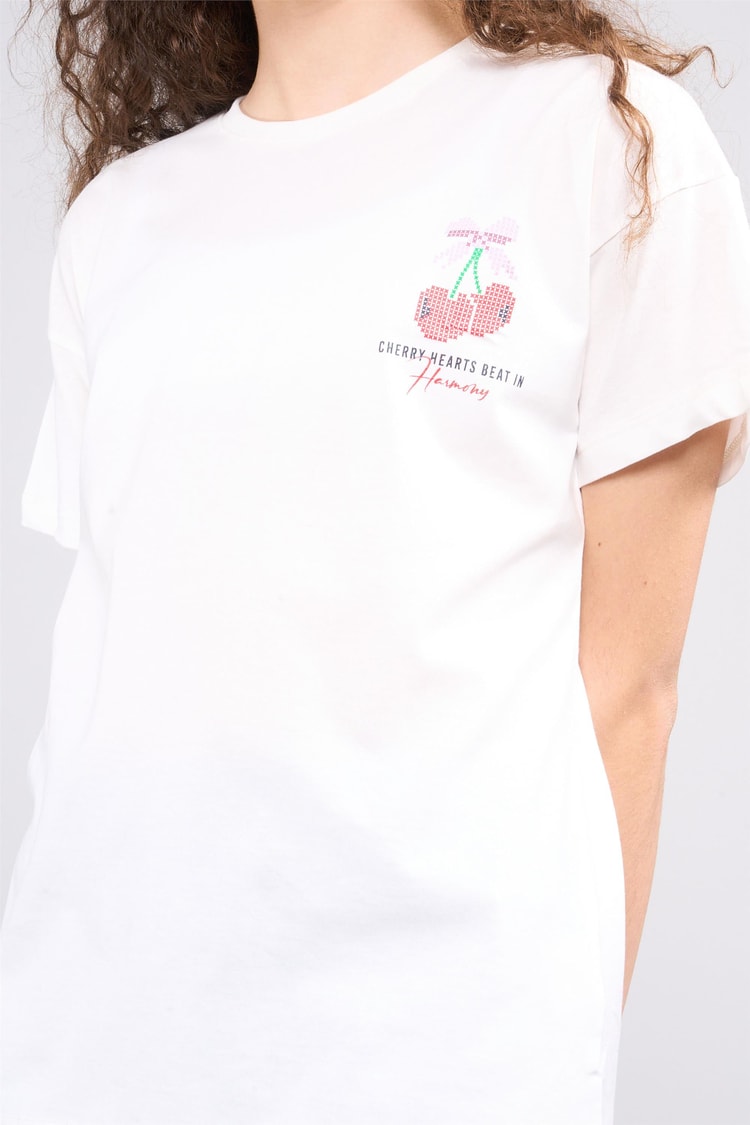 Chester Polo 32556 Kız Çocuk Penye Baskılı Bisiklet Yaka T-shirt 4-12 Yaş Ekru