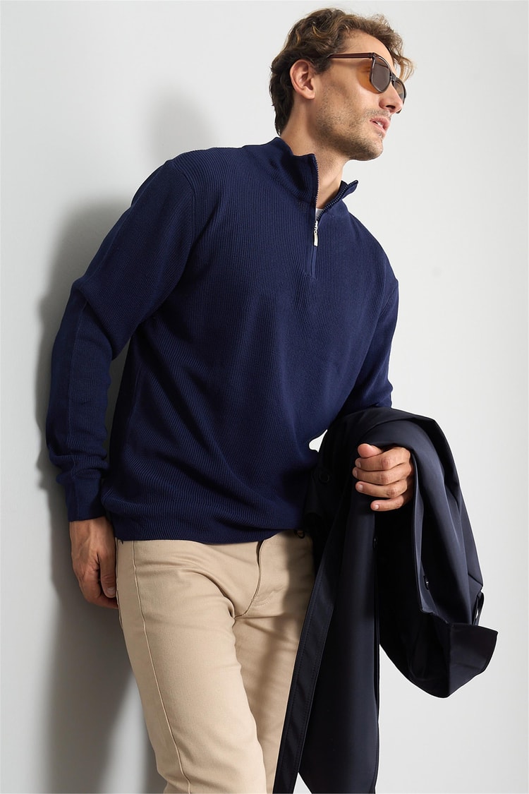 Chester Polo 5085 ErkekFermuarlı Yarım Balıkçı Triko Kazak Lacivert