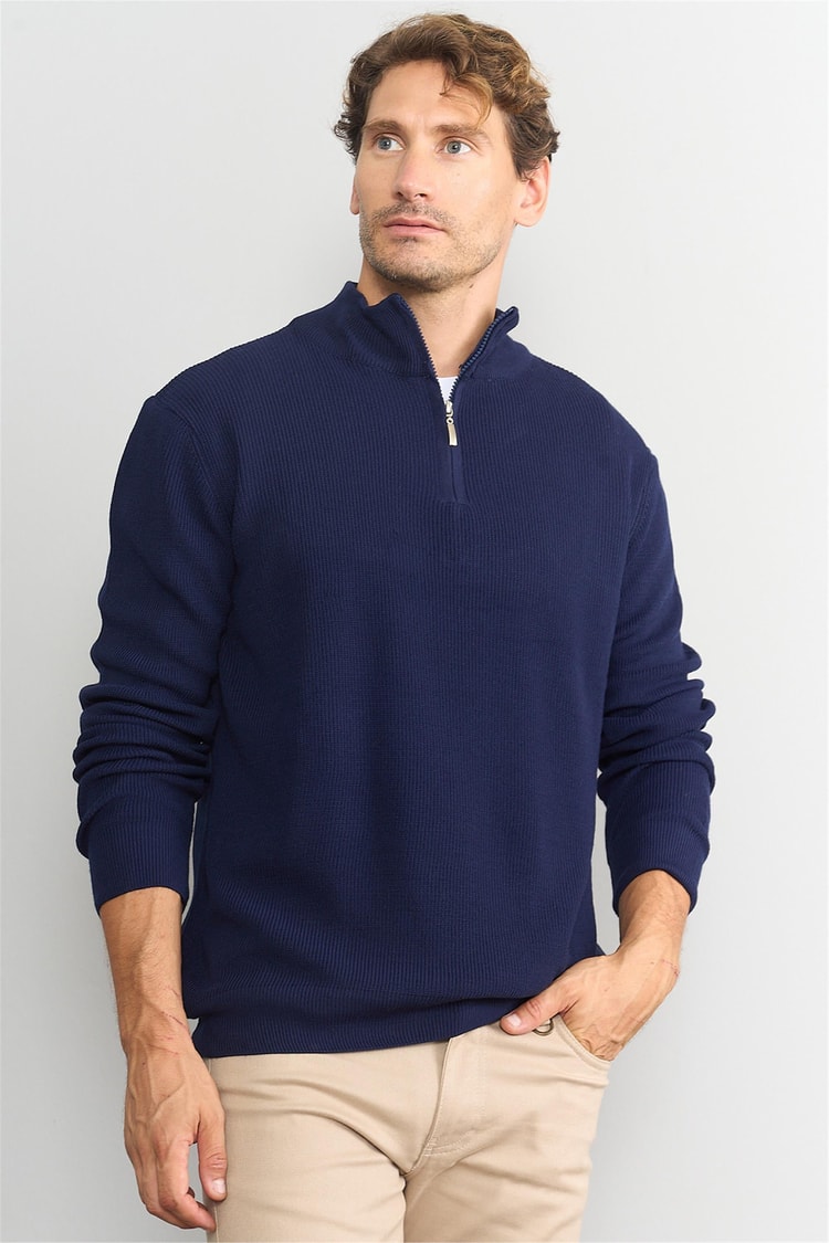 Chester Polo 5085 ErkekFermuarlı Yarım Balıkçı Triko Kazak Lacivert