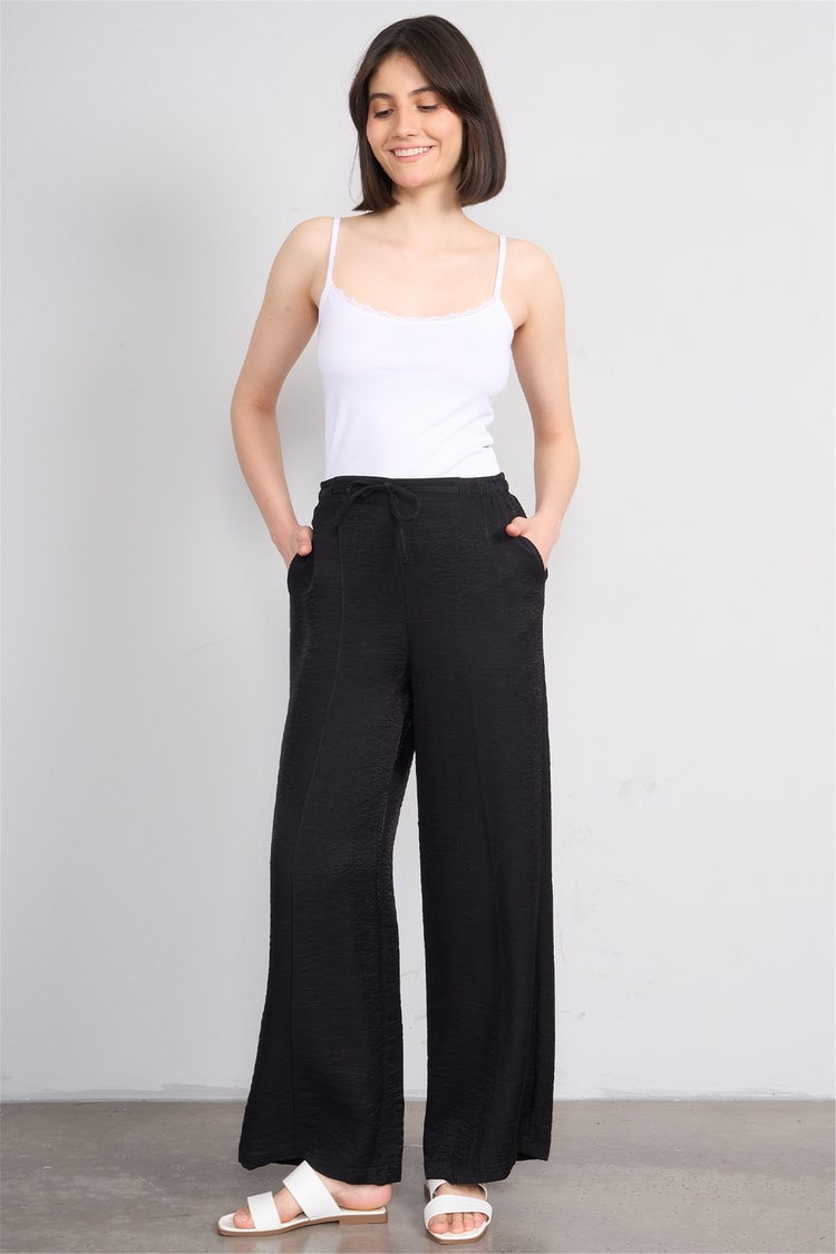 Chester Polo 7897 Bayan Loose Fit Geniş Paça Pantolon Siyah