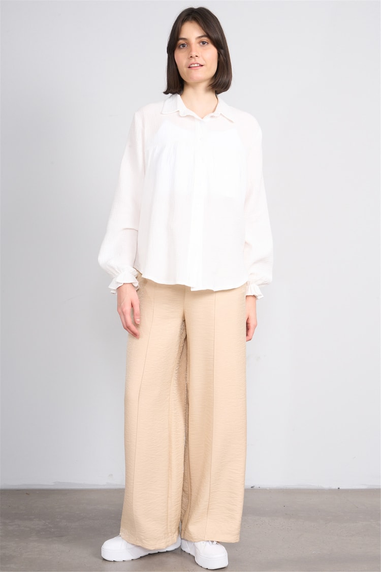 Chester Polo 7897 Bayan Loose Fit Geniş Paça Pantolon Bej