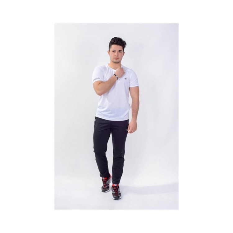 CrossTime 5019 Beyaz Erkek Polyester V Yaka T-Shirt