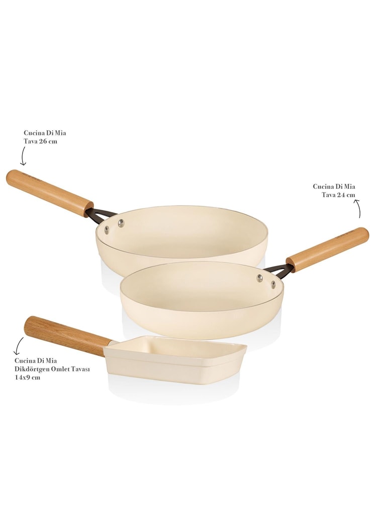 Cucina Di Mia İndüksiyon Tabanlı Seramik Tava Seti 3 Parça