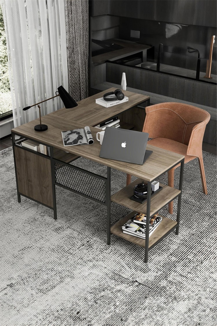 Deconode Deluxe Köşe Çalışma Masası Kahverengi DN1122K