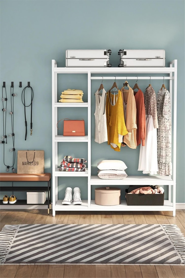 Deconode Metro Açık Metal Gardırop - Elbise Askısı Beyaz- Beyaz DN1140BB