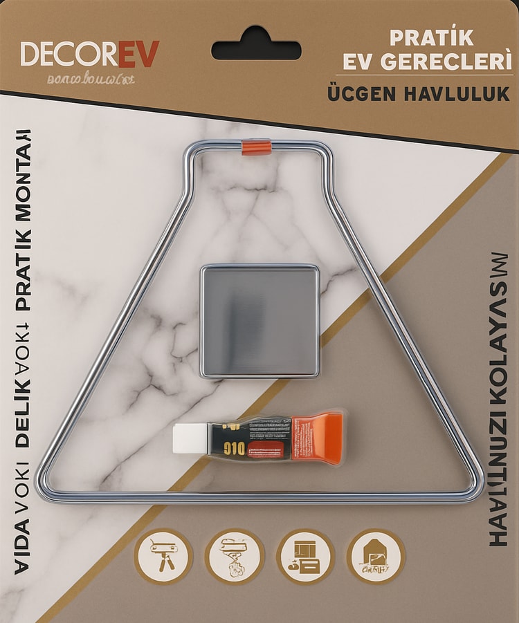 Decorev Yapışkanlı Lüks Banyo Havluluk Askılığı Üçgen Krom Meral Paslanmaz Havluluk