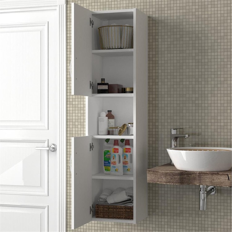 Dekorister 2 Kapaklı Asma Banyo Boy Dolabı Beyaz