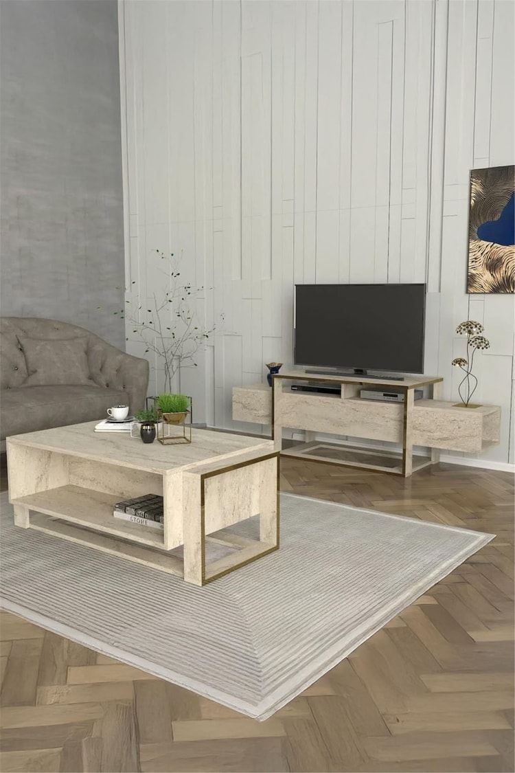 Dekorister Bianco Tv Sehpası Traverten