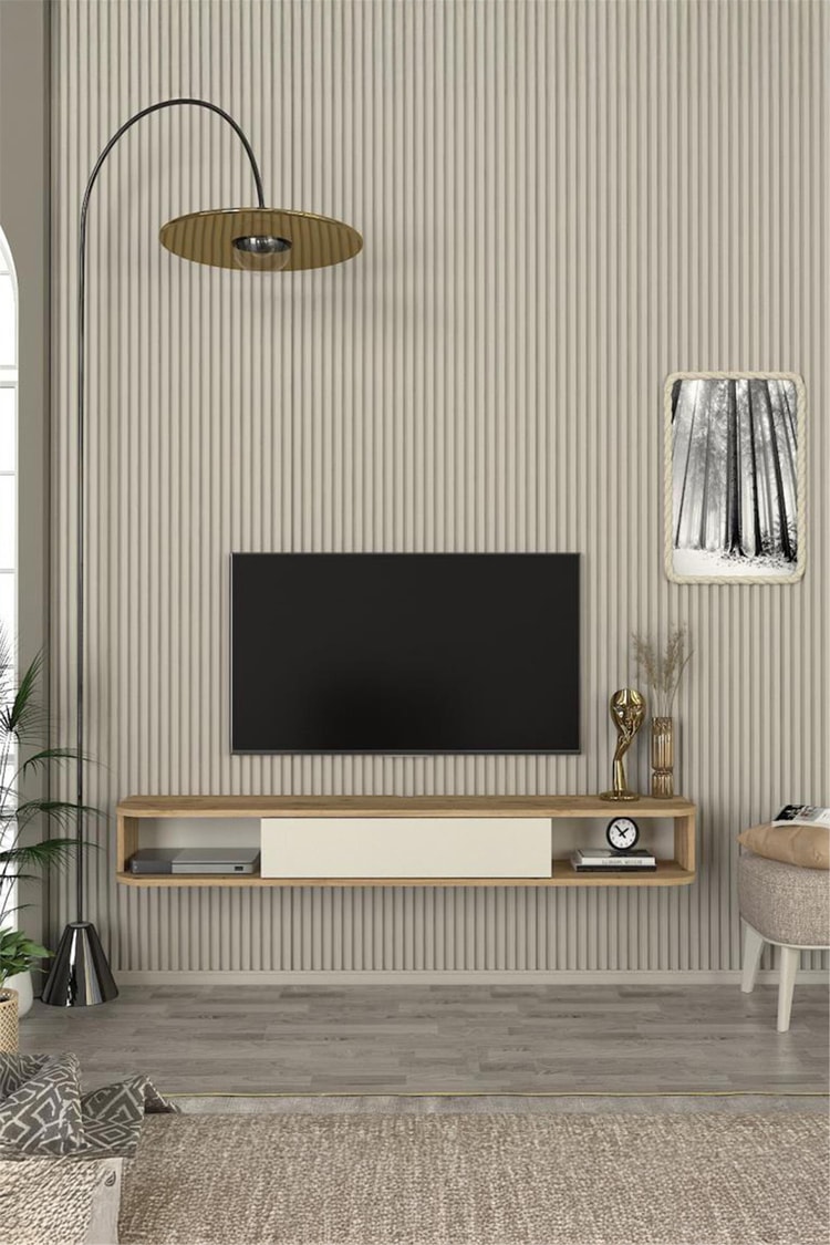 Dekorister Cross Tv Sehpası Sepet - Kumtaşı 150 cm