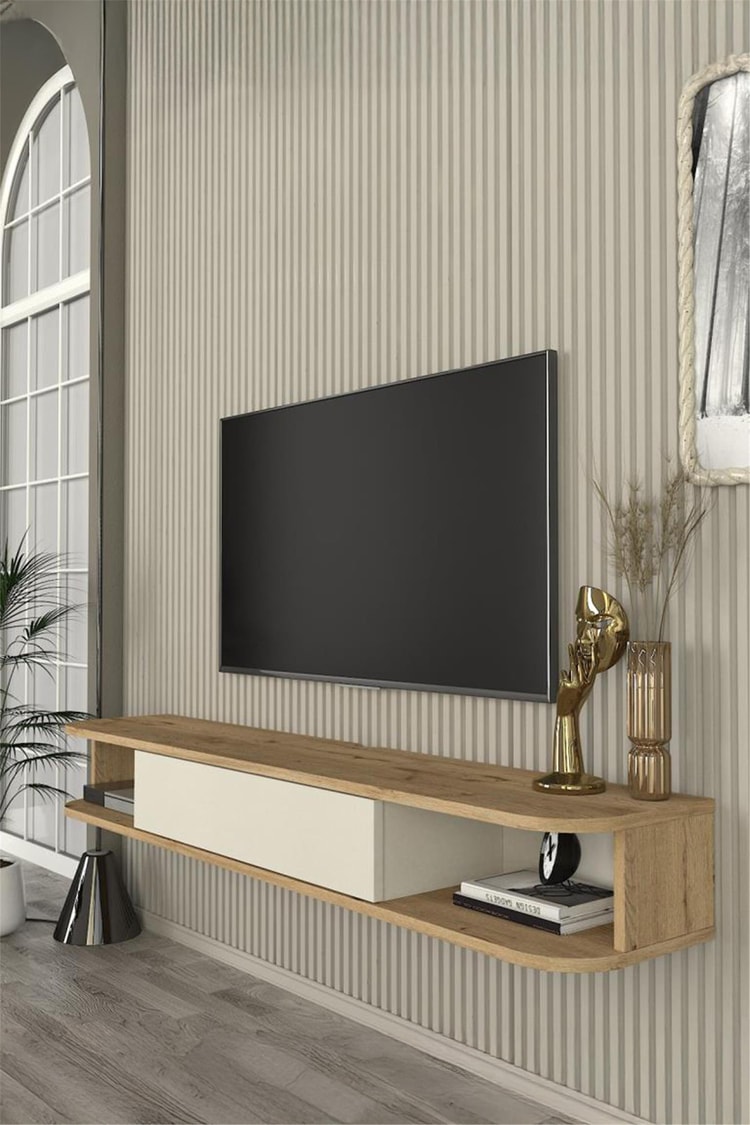 Dekorister Cross Tv Sehpası Sepet - Kumtaşı 150 cm