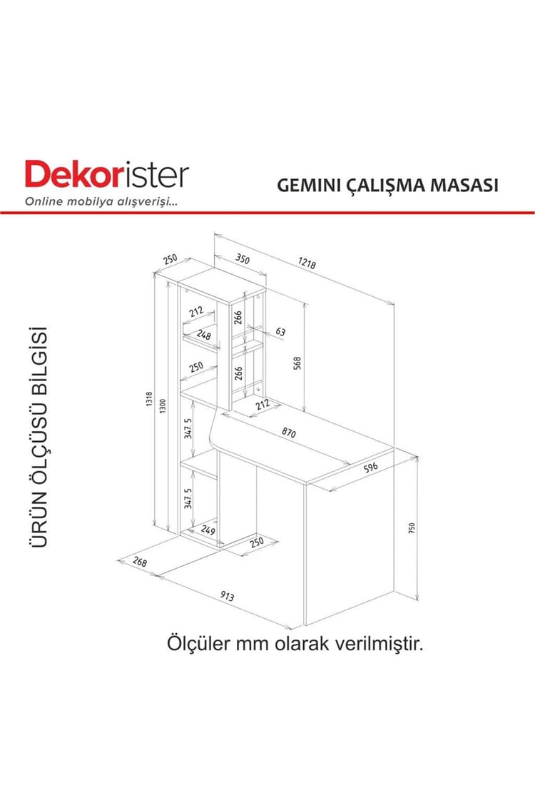 Dekorister Gemini Çalışma Masası Beyaz - Antrasit