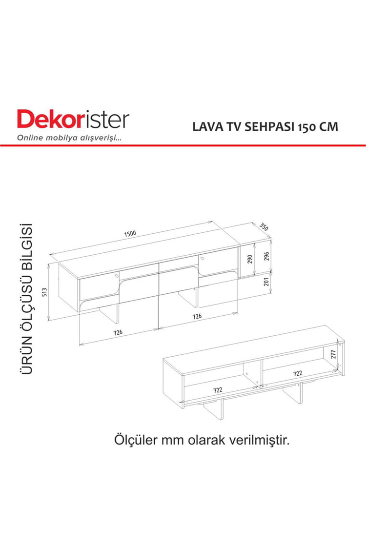 Dekorister Lava Tv Sehpası Rota - Antresit 150cm