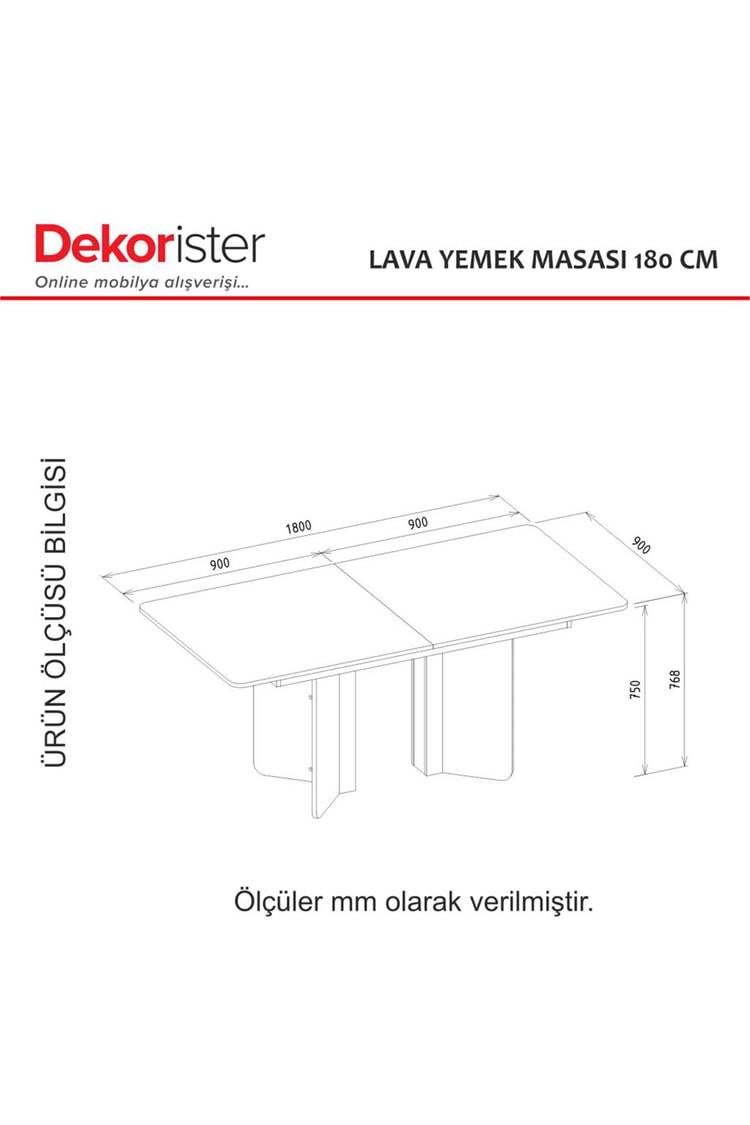 Dekorister Lava Yemek Masası Rota - Antrasit 180cm