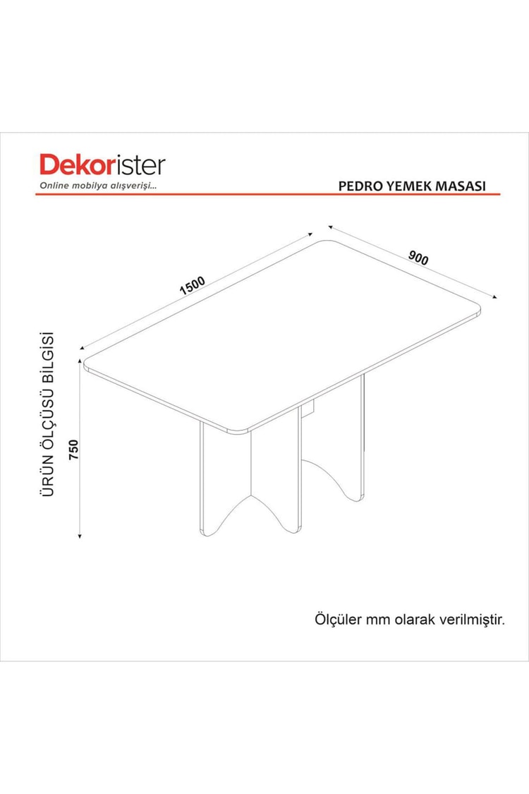 Dekorister Pedro Yemek Masası Antrasit - Rota 150cm