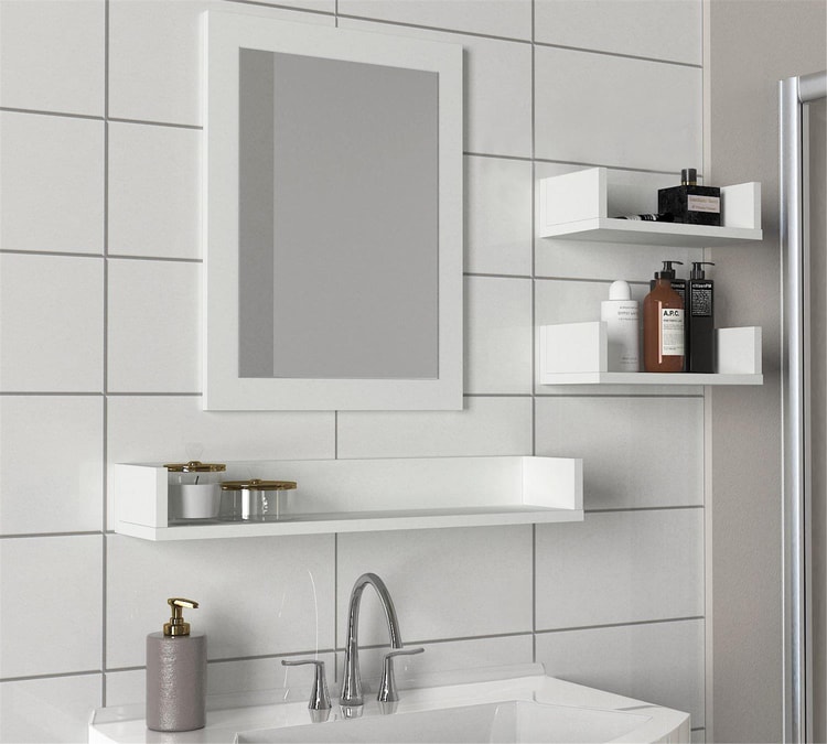 Dekorister Simon Banyo Üst Dolabı Aynalı Etajer Beyaz