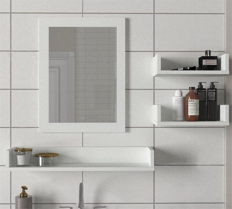Dekorister Simon Banyo Üst Dolabı Aynalı Etajer Beyaz