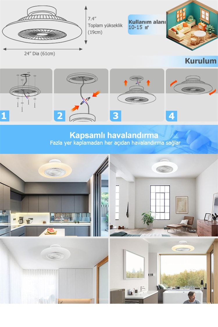 DLC Nord Led Tavan Vantilatörü Beyaz Kumandalı 60 Cm (CMBF-FS6020B)