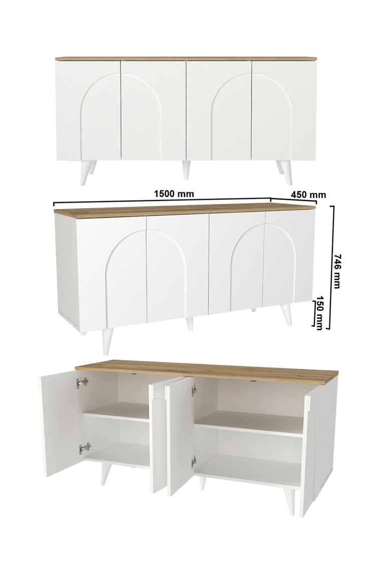 Dorpek Bono Bohem Konsol, TV Ünitesi Konsol & Salon Konsolu 150 cm | Beyaz - Sepet