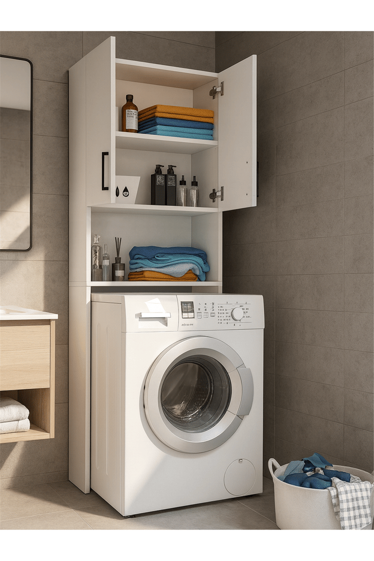 Dorpek Brillon Çamaşır Makinesi Dolabı – Banyo Dolabı & Çamaşır Odası Uyumlu Dolap, Çok Amaçlı Dolap Beyaz