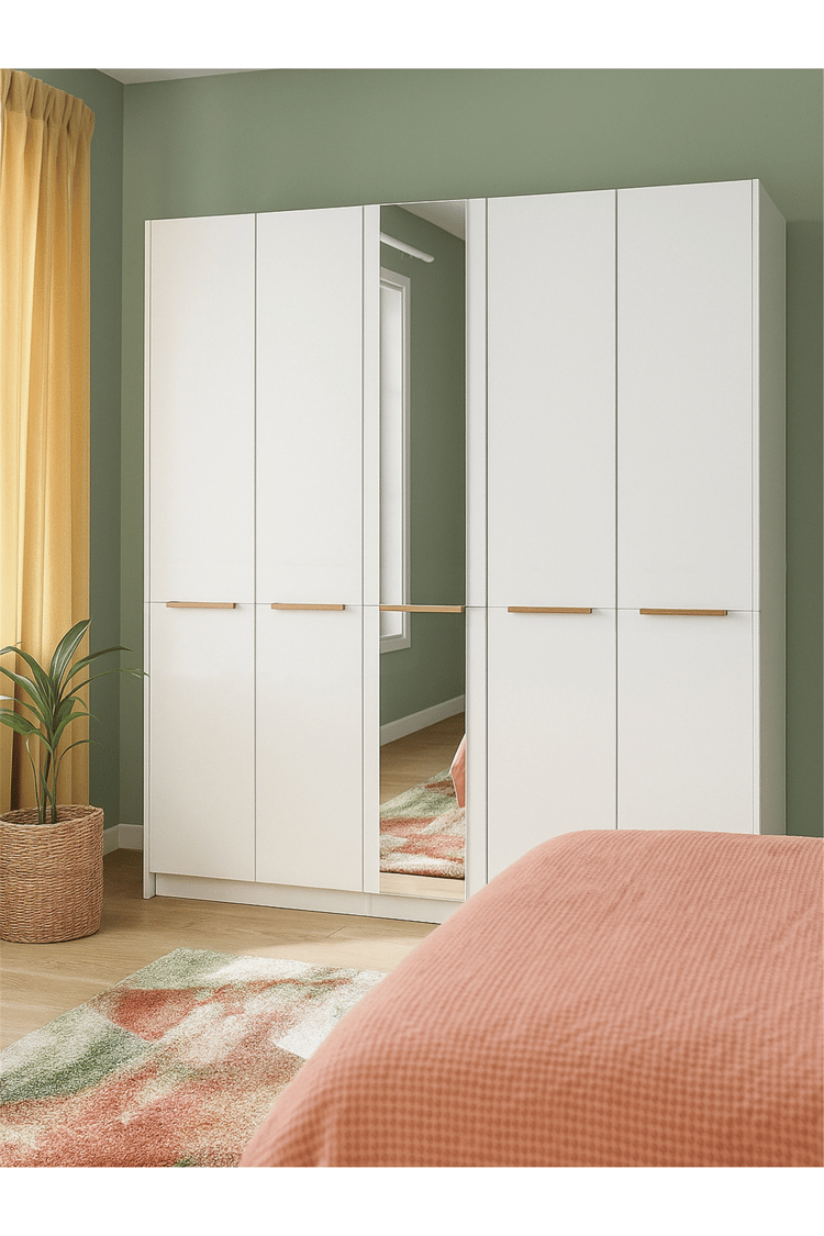 Dorpek Cosmos 5 Kapaklı Aynalı Gardırop 206 cm – Geniş İç Hacimli, Modern Beyaz Dolap