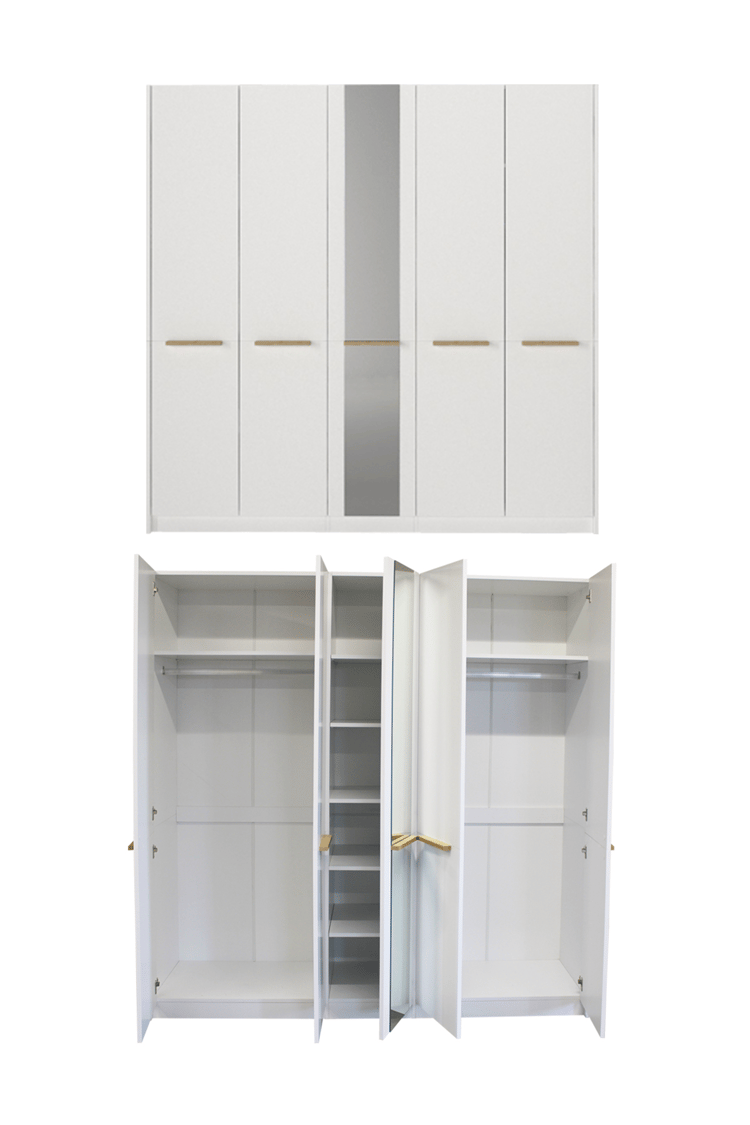 Dorpek Cosmos 5 Kapaklı Aynalı Gardırop 206 cm – Geniş İç Hacimli, Modern Beyaz Dolap