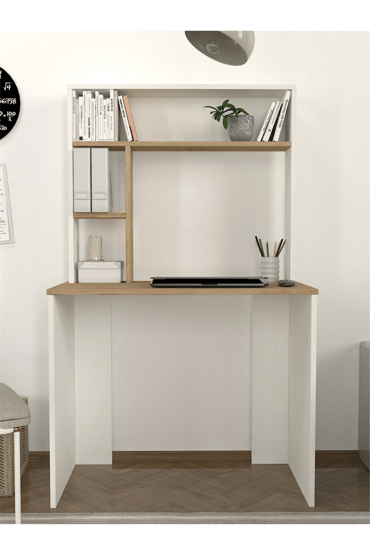 Dorpek Ester Fonksiyonel Kitaplıklı Çalışma Masası Beyaz - Safir