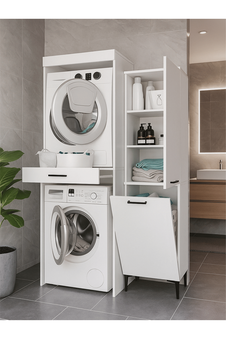 Dorpek Fika Çamaşır ve Kurutma Makinesi Dolabı & Singa Çok Amaçlı Dolap Beyaz