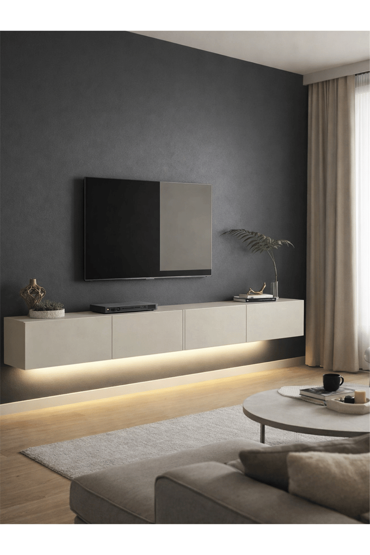 Dorpek Homeros LED'li Tv Sehpa & Ünitesi, Duvara Monte Tv Ünitesi Kumtaşı 240 cm