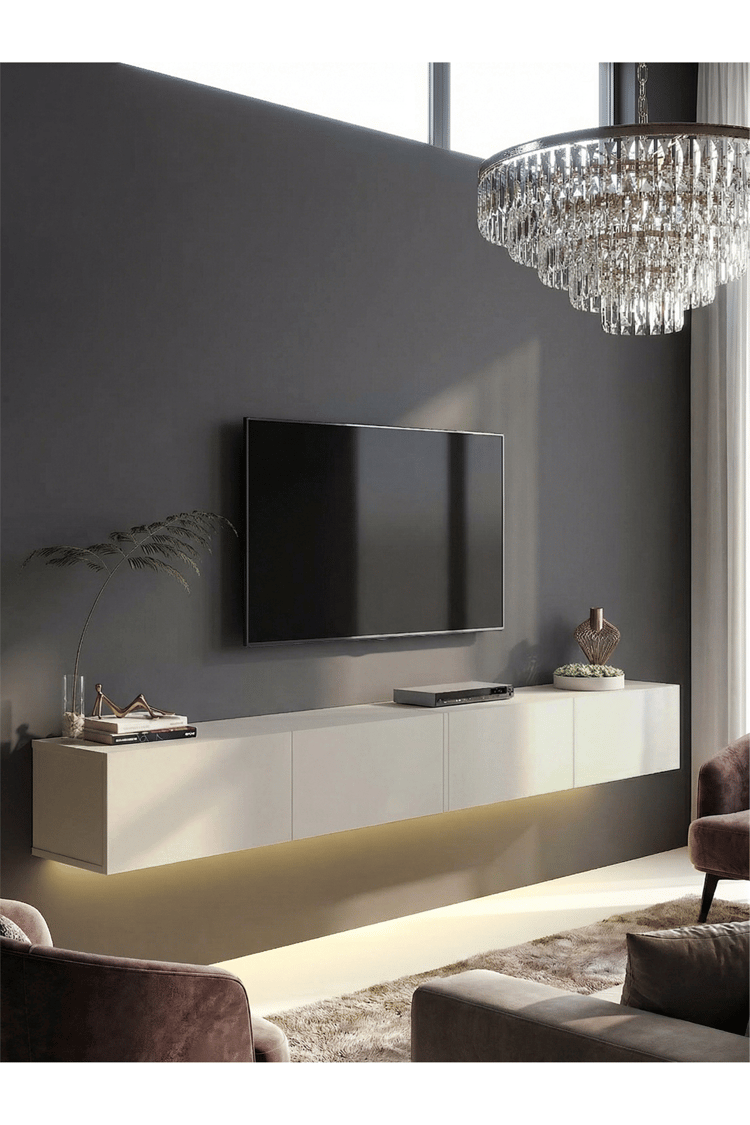 Dorpek Homeros LED'li Tv Sehpa & Ünitesi, Duvara Monte Tv Ünitesi Kumtaşı 240 cm