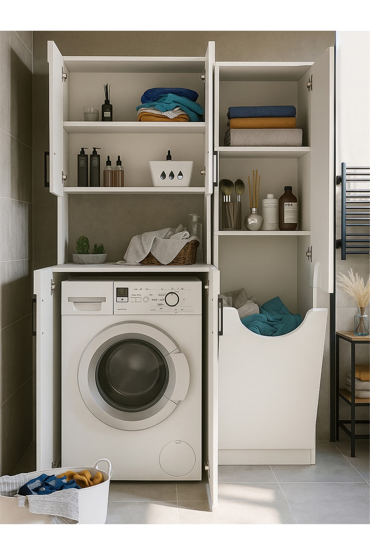 Dorpek Kalira Çamaşır Makinesi Dolabı & Verga Çok Amaçlı Dolap Beyaz