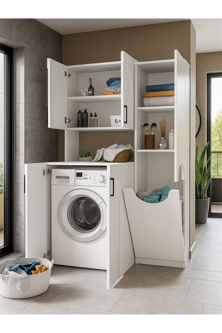 Dorpek Kalira Çamaşır Makinesi Dolabı & Verga Çok Amaçlı Dolap Beyaz