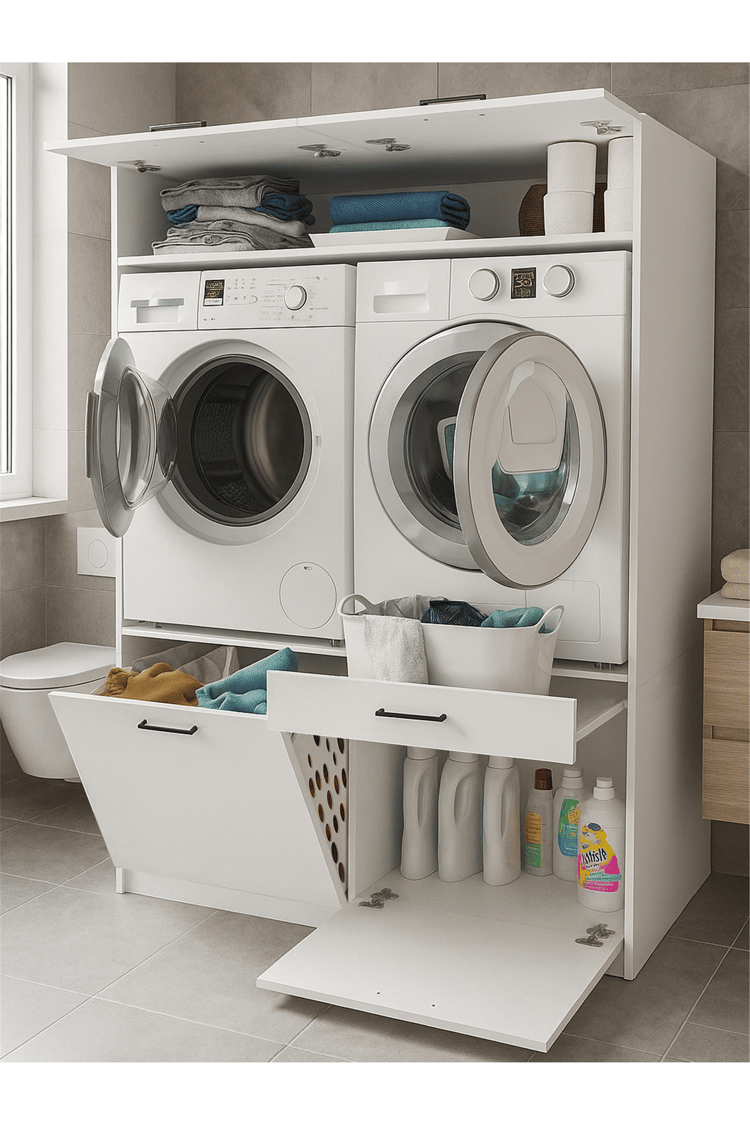 Dorpek Lipa Çamaşır Kurutma Makinesi Dolabı, Banyo Dolabı & Çamaşır Makinesi Kirli Sepeti | Beyaz