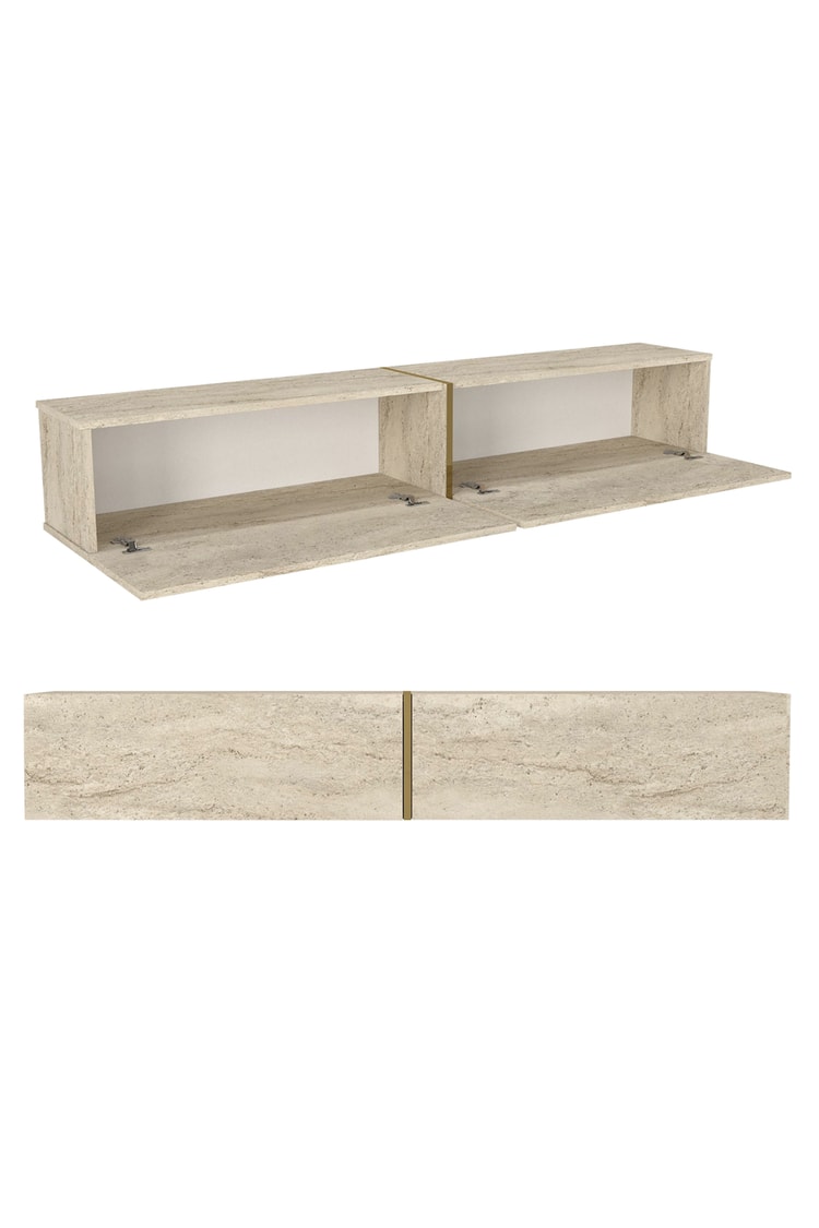 Dorpek Modern Espanse Tv Ünitesi Traverten 180 cm , Modern ve Kolay Kurulum, Gold Detaylı