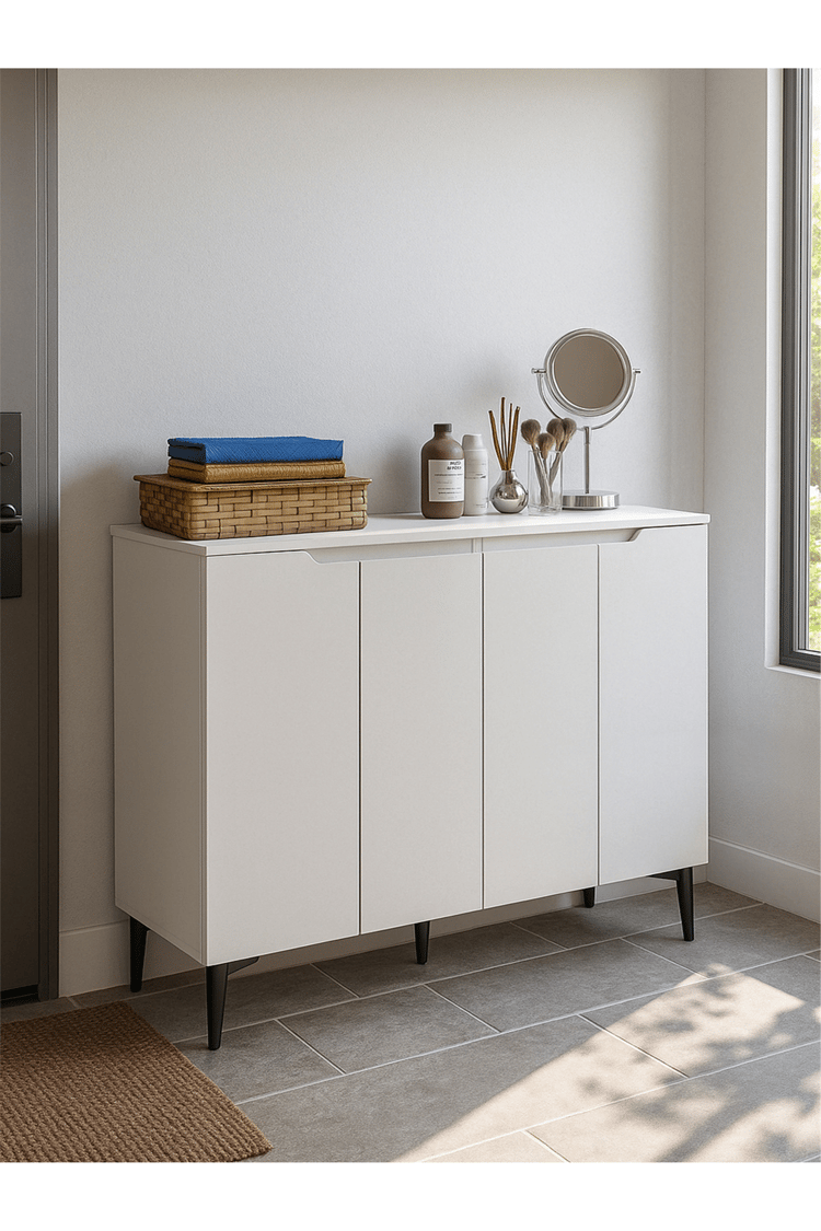 Dorpek Olie 4 Kapaklı Çok Amaçlı Dolap, Erzak Dolabı, Kahve Köşesi Dolabı & Kiler Dolabı 120 cm Beyaz