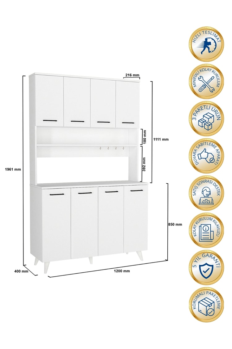 Dorpek Real Mutfak Dolabı Kahve Köşesi Çok Amaçlı Dolap Beyaz 120 cm