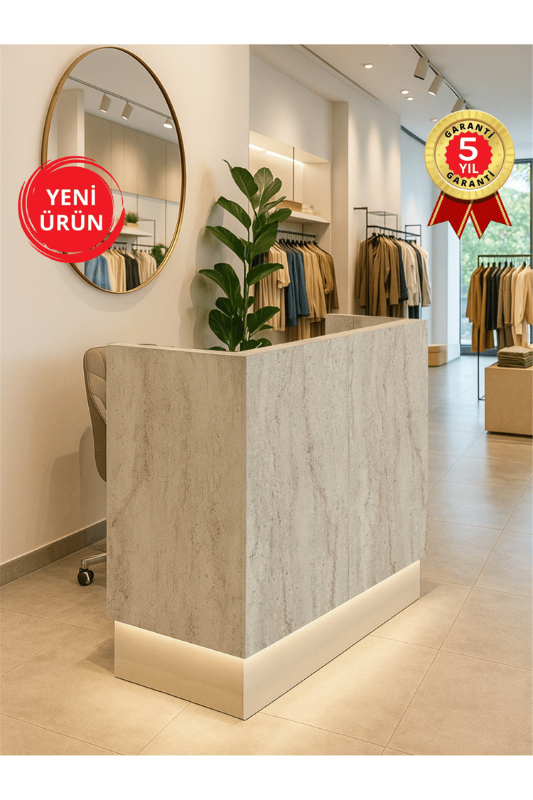 Dorpek Rissa Ledli Karşılama Bankosu 110cm Kasa Resepsiyon Masası Ofis Bankosu