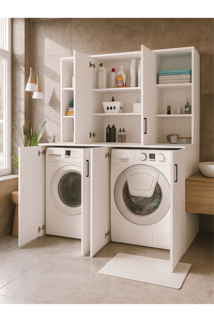 Dorpek Sanda Çamaşır ve Kurutma Makinesi Dolabı, Çok Amaçlı Banyo Dolabı, Çamaşır Makinesi Dolabı | Beyaz