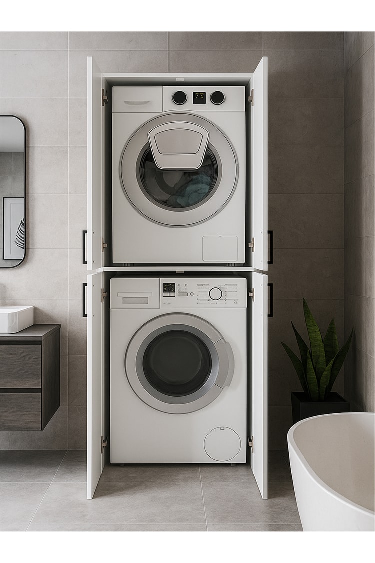 Dorpek Tani Kapaklı Çamaşır ve Kurutma Makinesi Dolabı, Çok Amaçlı Dolap, Beyaz Banyo Dolabı