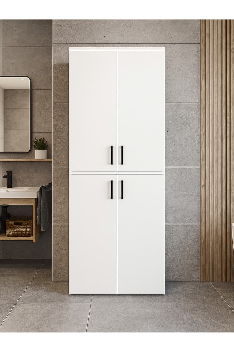 Dorpek Tani Kapaklı Çamaşır ve Kurutma Makinesi Dolabı, Çok Amaçlı Dolap, Beyaz Banyo Dolabı