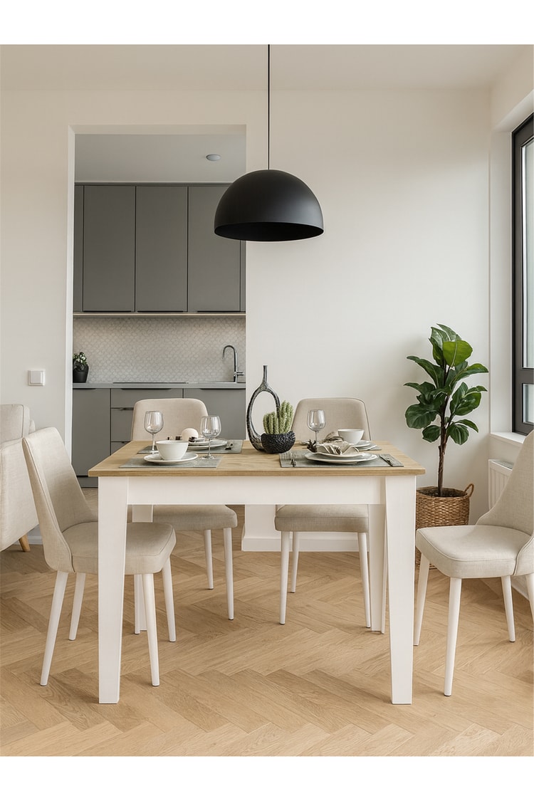 Dorpek Tatyos Kapaklı Yemek Masası - Gizli Bölmeli Mutfak Masası Beyaz-Safir 110cm