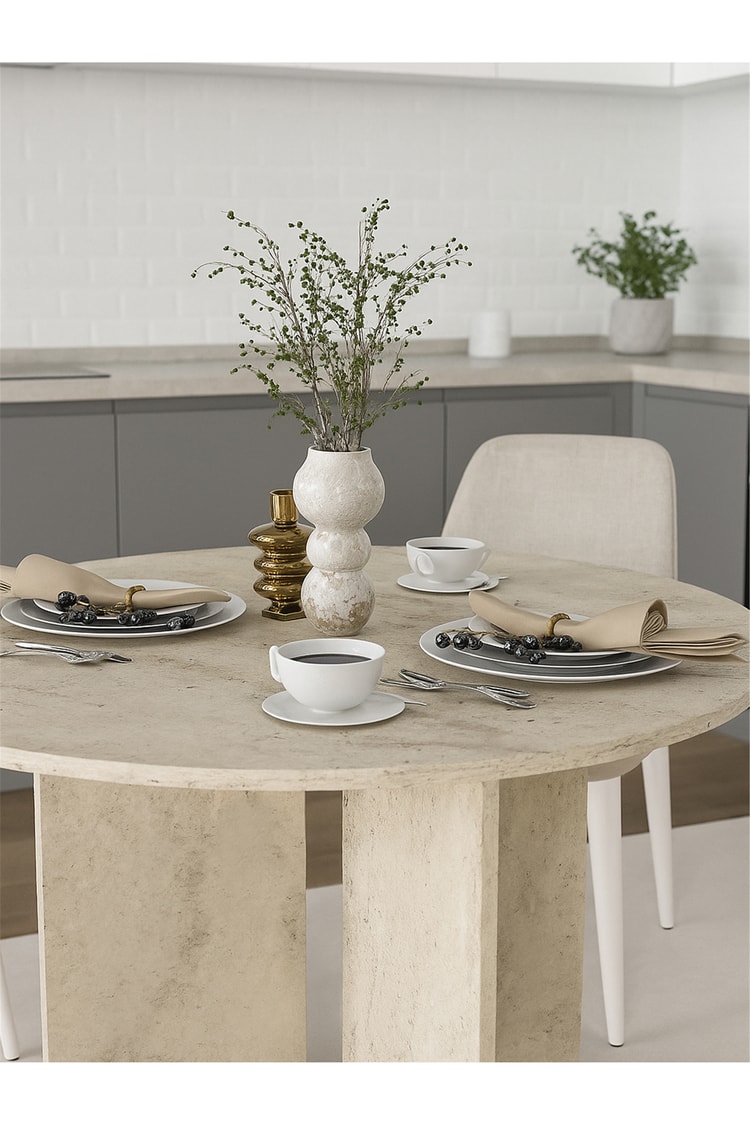 Dorpek Toli Modern Yemek Masası, Şık Tasarım - Traverten