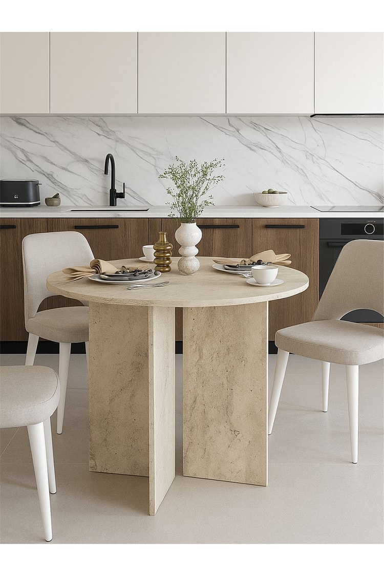 Dorpek Toli Modern Yemek Masası, Şık Tasarım - Traverten