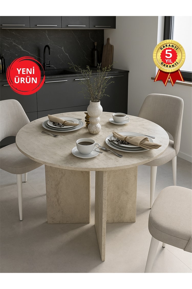Dorpek Toli Modern Yemek Masası, Şık Tasarım - Traverten